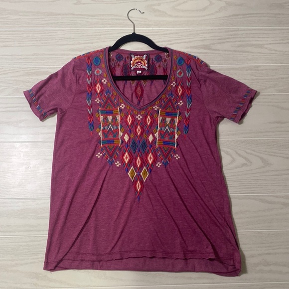 Johnny Was Tops - Johnny Was embroidered purple t shirt